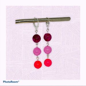 Cascading Agate Earrings, Pink Beaded Dangles